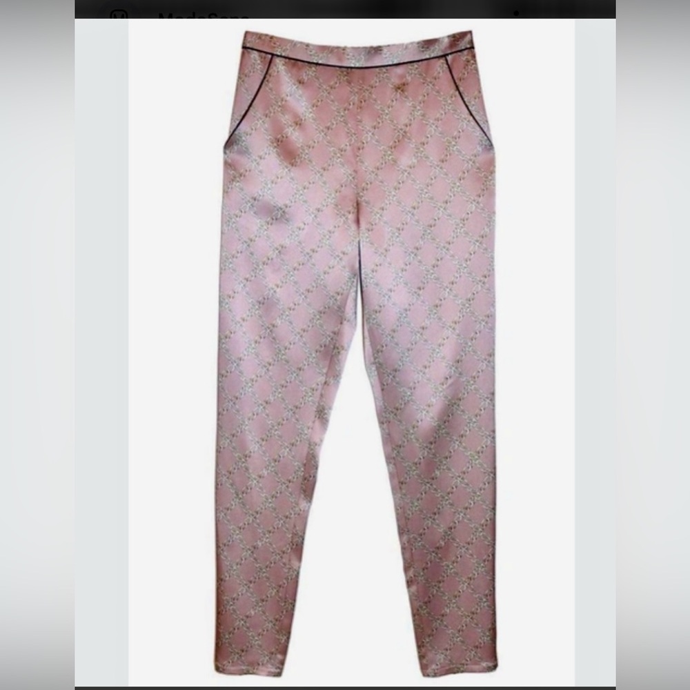 Fleur du Mal Silk Pink and Gold Chain Pattern Pants